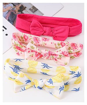 Babyhug Free Size Headbands with Bow Detailing & Floral Print Pack of 3 - Pink