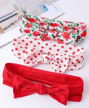 Babyhug Bow Applique Headbands with Floral and Polka Dots Print  Pack of 3- White & Red