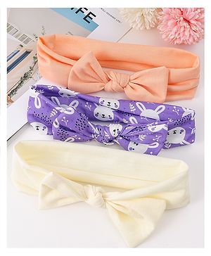 Babyhug Free Size Headbands Bow Detailing and Bunny Print Pack of 3 - Coral