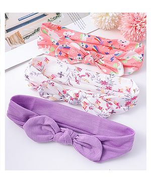 Babyhug Bow Applique Headbands with Floral and Unicorn Prints Pack of 3 - Multicolor