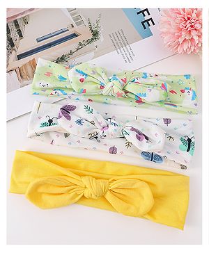 Babyhug Unicorn and Butterfly Print Headbands with Knot Detailing Pack of 3 - Yellow