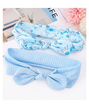 Babyhug Floral Print Headbands with Knot Detailing Pack of 2- Light Blue