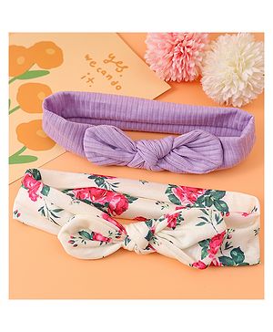 Babyhug Free Size Headbands Bow Detailing & Floral Print Pack of 2 - Lilac