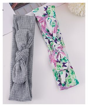 Babyhug Free Size Headbands with Bow Detailing & Floral Print Pack of 2 - Grey