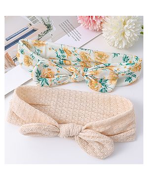 Babyhug Free Size Headbands with Bow Detailing & Floral Print Pack of 2 - Light Peach