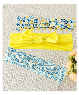 Babyhug Free Size Headbands with Bow Detailing and Geometric Print Pack of 3 - Yellow