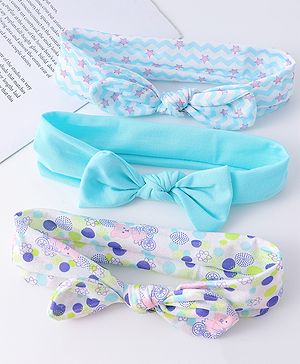 Babyhug Headbands with Knot Design Star Stripe & Animal Print Pack of 3 - Light Blue & White