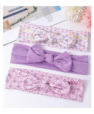 Babyhug Free Size Headbands with Bow Detailing & Floral Print Pack of 3 - Lilac