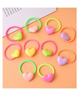 Babyhug Free Size Rubber Bands with Heart Applique Pack of 10 - Pink Green and Yellow