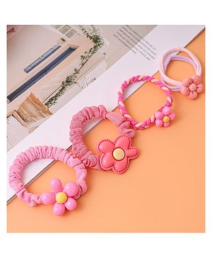 Babyhug Free Size  Rubber Bands & Scrunchies with Floral Applique Pack of 4 - Pink