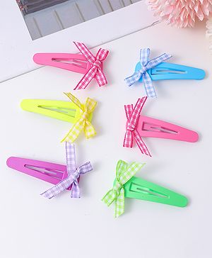 Babyhug Free Size Snap Clips With Bow Applique Pack Of 6 - Multi Colour