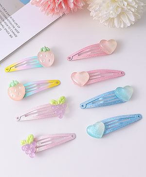 Babyhug Snap Clips with Heart & Fruits Applique Pack of 8 - Multicolor