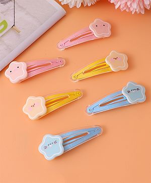 Babyhug Snap Clips with Floral Applique Pack of 6 - Pink Yellow and Sky Blue