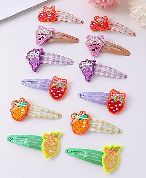 Babyhug Snap Clips with Fruits Applique Free Size Pack of 12 - Multicolor