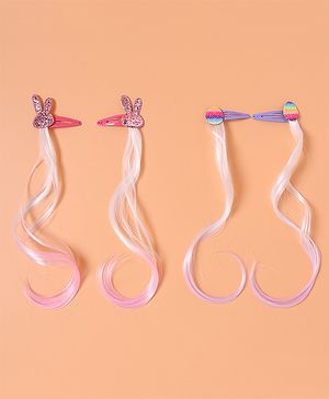 Babyhug Snap Clips with Hair Extensions Pack of 4 - Pink and Sky Blue