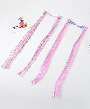 Pine Kids Hair Extensions  With Hearts And Butterfly Applique Free Size Pack of 2  - Multicolor