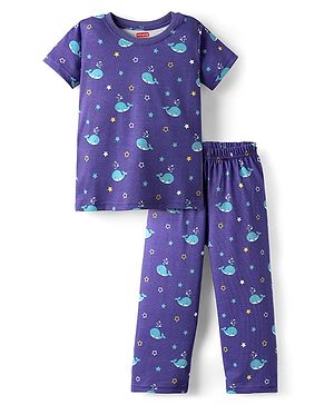 Babyhug Cotton Knit Half Sleeves Co-ords Night Suit with Dolphin Print - Blue