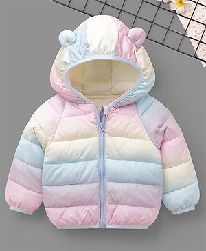 Mark & Mia Full Sleeves Hooded Padded Jacket With Color Block Design & Ear Applique - Multicolor