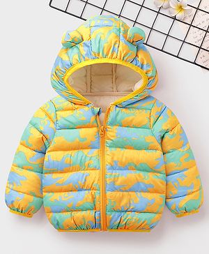 Mark & Mia Full Sleeves Printed Hooded Padded Jacket With Ear Applique - Multicolor
