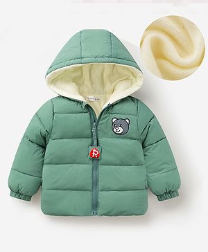 Mark & Mia Full Sleeves Hooded Padded Jacket With Bear Print - Green