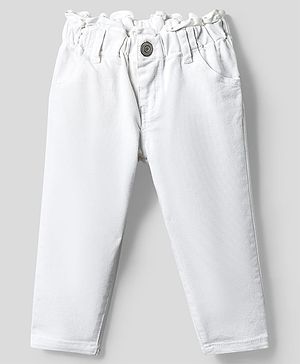 Bonfino Woven Full Length Washed Paper Bag Waist Jeans - White