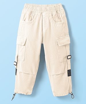 Little Kangaroos Full Length Anti Bacterial Solid Cotton Trouser With Cargo Pockets - Light  Green