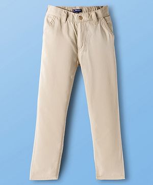 Pine Kids Cotton Elastane Woven Full Length Solid Color Trousers - Beige