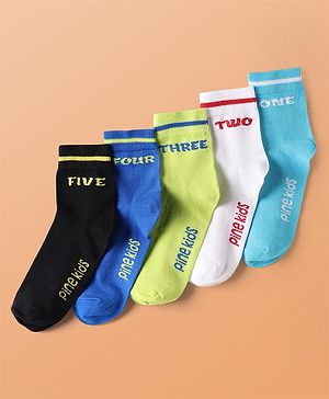 Pine Kids Cotton Knit Ankle Length Socks With Numbers Design Pack of 5 ( Colour May Vary )