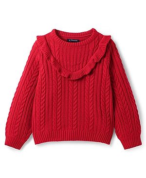 Pine Kids Knit Full Sleeves Pullover with Cable Knit Design - Red