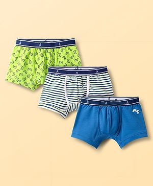 Pine Kids Cotton Elastane Knit Striped & Printed Assorted Trunks Pack of 3 (Color May Vary)