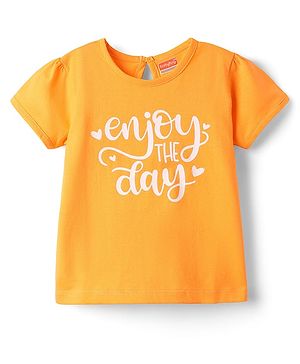 Babyhug 100% Cotton Knit Half Sleeves T-Shirt with Text Print - Orange