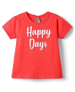 Babyhug 100% Cotton Knit Half Sleeves T-Shirt With Happy Days Text Print - Red
