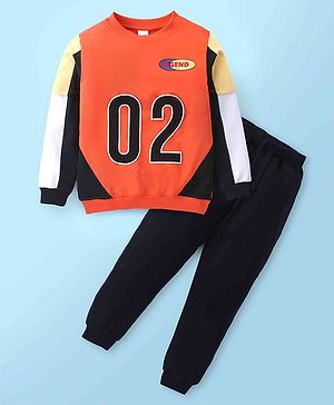 Mark & Mia Terry Knit Full Doctor Sleeves Cut & Sew Winter Wear Suits Sets with Sport Graphics - Orange & Black
