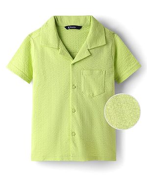 Pine Kids Cotton Woven Half Sleeves Solid Colour Shirt With Textured Design - Light Green