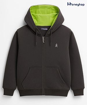 Pine Kids Knit Full Sleeves Solid Color Hooded SweatJacket with Kangaroo Pocket - Black