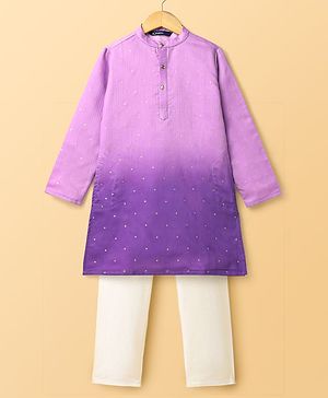 Pine Kids Woven Full Sleeves Kurta Pajama Set With Ombre Effect & Foil Print - Lilac