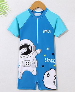 Mark & Mia Half Raglan Sleeves Legged Swimsuit With Space Theme Print - Blue