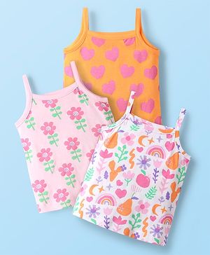 Babyhug 100% Cotton Antibacterial Slips With Floral & Hearts Print Pack Of 3 - Dark Pink Yellow & Light Pink