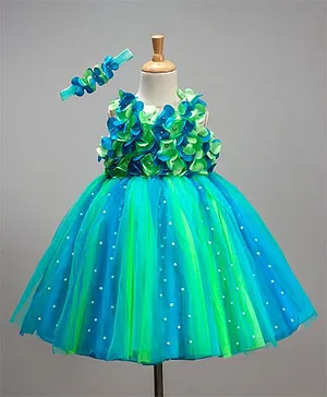 Li&Li Boutique Netted Flower Dress - Blue & Green