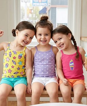 Babyhug 100% Cotton Antibacterial Slips With Polka Dots Stars & Ice cream Print Pack Of 3 - Lilac Yellow & Pink