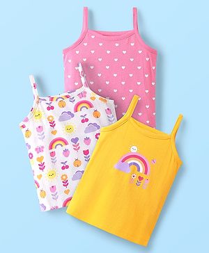 Babyhug 100% Cotton Antibacterial Slips With Hearts & Rainbow Print Pack Of 3 - Pink Yellow & White