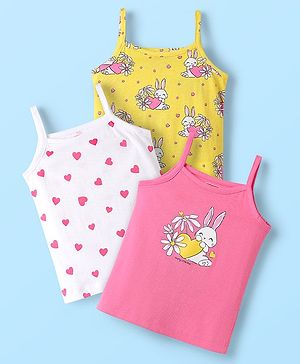 Babyhug 100% Cotton Antibacterial Slips With Hearts & Bunny Print Pack Of 3 - Pink Yellow & White