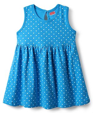 Babyhug Single Jersey Knit Sleeveless Frock With Polka Dot Print - Blue