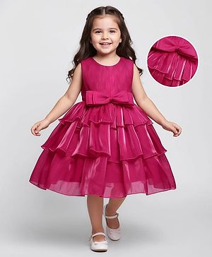 Babyhug Woven Sleeveless Fit & Flare Layered Partywear Dress With Bow Applique - Red