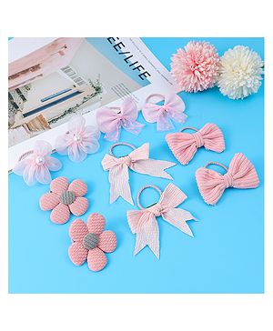 Babyhug Rubber Bands with Bow and Floral Applique Pack of 10 -  Pink