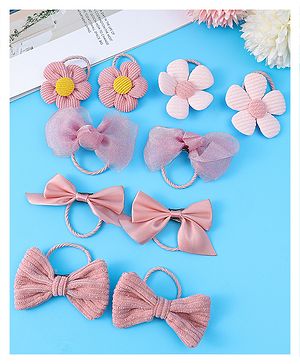 Babyhug Free Size Rubber Bands Floral and Bow Applique Pack of 10 - Pink