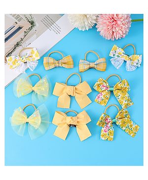 Babyhug Free Size Rubber Bands with Bow Applique Pack of 10 - Yellow
