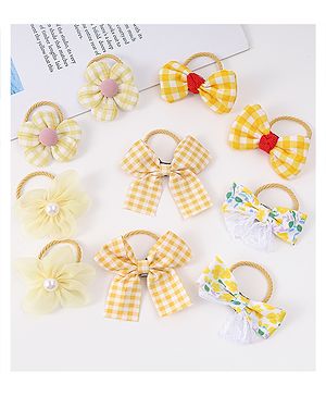 Babyhug Free Size Rubber Bands with Bow and Floral Applique Pack of 10 - Yellow