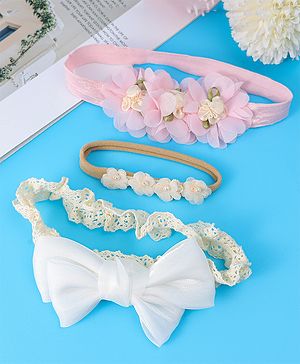 Babyhug Free Size Headbands with Floral & Bow Pack of 3 - Multicolor
