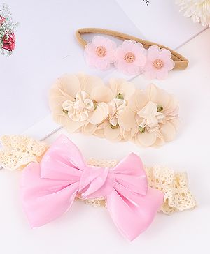 Babyhug Headbands with Floral Applique Pack of 3 - Pink & Peach